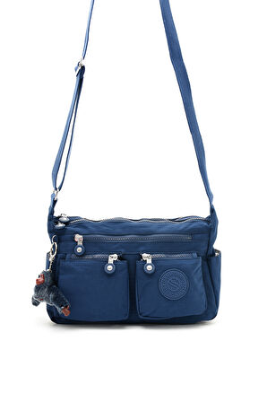 Çok Cepli Çapraz Askılı Kadın Omuz Çantası Orta Boy Günlük HV3044 Lacivert