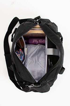 Çok Cepli Ayakkabı Bölmeli Spor El Valizi ve Seyahat Çantası Orta Boy HV3029 Siyah