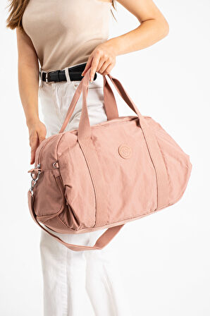 Çok Cepli Ayakkabı Bölmeli Spor El Valizi ve Seyahat Çantası Orta Boy HV3029 Pembe