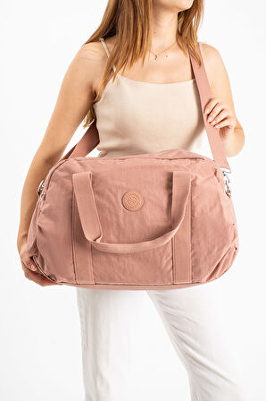 Çok Cepli Ayakkabı Bölmeli Spor El Valizi ve Seyahat Çantası Orta Boy HV3029 Pembe