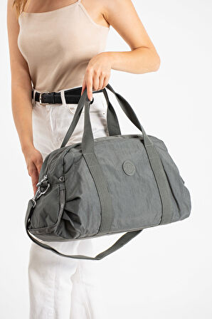 Çok Cepli Ayakkabı Bölmeli Spor El Valizi ve Seyahat Çantası Orta Boy HV3029 Koyu Gri