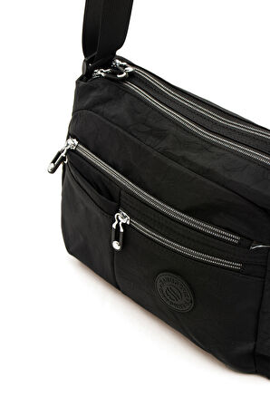 Çok Cepli Çapraz Askılı Kadın Omuz Çantası Orta Boy Günlük HV4006 Siyah