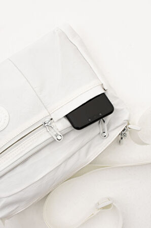 Çok Cepli Çapraz Askılı Kadın Omuz Çantası Orta Boy Günlük HV4006 Beyaz