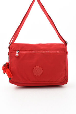 Çok Cepli Çapraz Askılı Kadın Omuz Çantası Orta Boy Günlük HV3031 Kırmızı