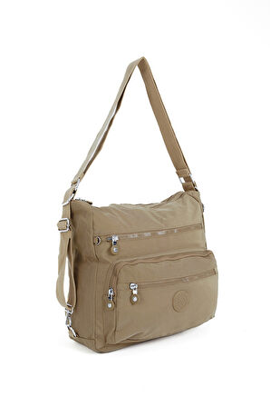 Çok Cepli Ayarlanabilir Çapraz Askılı Kadın Omuz ve Sırt  Çantası Büyük Boy Günlük HV3050 Koyu Bej