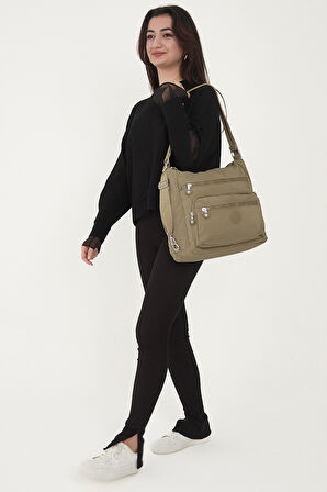 Çok Cepli Ayarlanabilir Çapraz Askılı Kadın Omuz ve Sırt  Çantası Büyük Boy Günlük HV3050 Koyu Bej