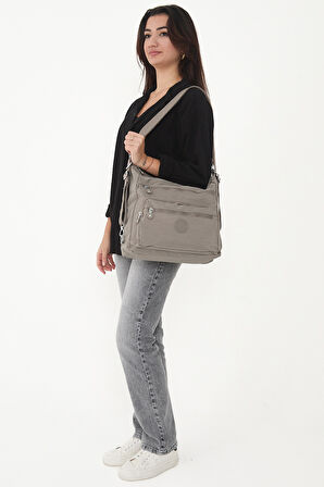 Çok Cepli Ayarlanabilir Çapraz Askılı Kadın Omuz ve Sırt  Çantası Büyük Boy Günlük HV3050 Vizon