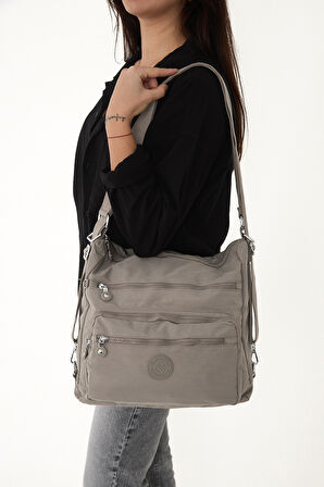 Çok Cepli Ayarlanabilir Çapraz Askılı Kadın Omuz ve Sırt  Çantası Büyük Boy Günlük HV3050 Vizon