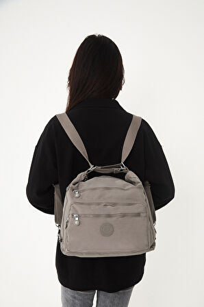 Çok Cepli Ayarlanabilir Çapraz Askılı Kadın Omuz ve Sırt  Çantası Büyük Boy Günlük HV3050 Vizon