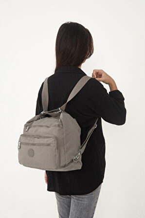 Çok Cepli Ayarlanabilir Çapraz Askılı Kadın Omuz ve Sırt  Çantası Büyük Boy Günlük HV3050 Vizon