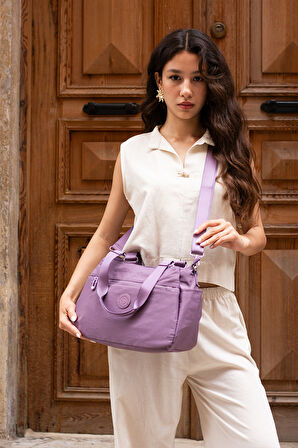 Çok Cepli Kadın Omuz Çantası Orta Boy Günlük HV4016 Açık Mor