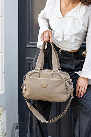 Çok Cepli Kadın Omuz Çantası Orta Boy Günlük HV3030 Koyu Bej