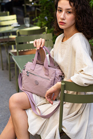 Çok Cepli Çapraz Askılı Kadın Omuz Çantası Küçük Boy Günlük HV7000 Açık Mor