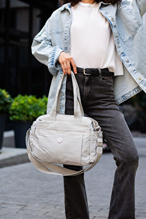 Çok Cepli Kadın Omuz Çantası Büyük Boy Günlük HV7003 Gri