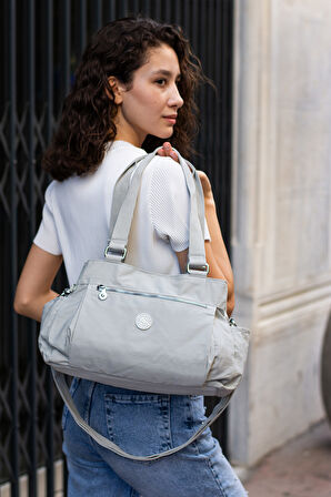 Çok Cepli Kadın Omuz Çantası Orta Boy Günlük HV7001 Gri