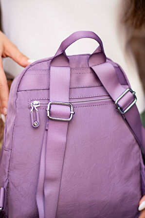 Çok Cepli Kadın Sırt Çantası Küçük Boy Günlük HV4013 Açık Mor