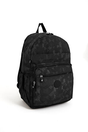 Çok Cepli Kadın Sırt Çantası Büyük Boy Okul ve Günlük HV3062 Siyah Desenli