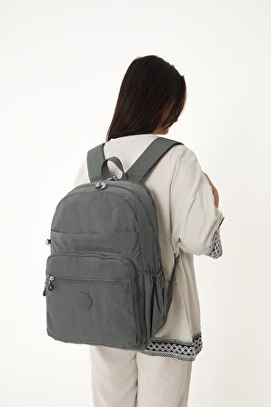 Çok Cepli Kadın Sırt Çantası Büyük Boy Okul ve Günlük HV3062 Koyu Gri