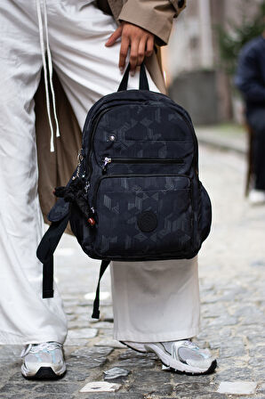 Çok Cepli Kadın Sırt Çantası Orta Boy Günlük HV3001 Siyah Desenli