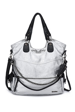 Barcelona Spor Bohem Tarzı Geniş ve Büyük Uzun Askılı Omuz Çantası 1582 Platin