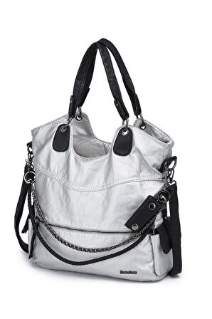 Barcelona Spor Bohem Tarzı Geniş ve Büyük Uzun Askılı Omuz Çantası 1582 Platin