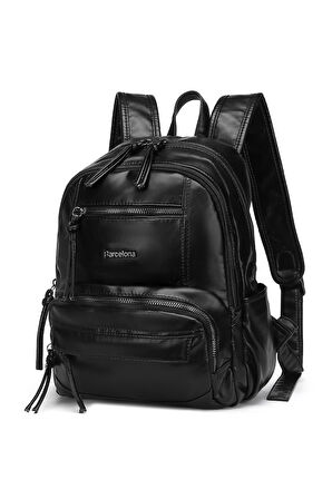 Barcelona Günlük Çok Cepli Orta Boy Kadın Sırt  Çantası 1871 Siyah