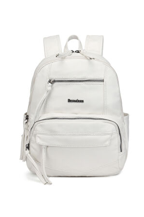 Barcelona Günlük Çok Cepli Orta Boy Kadın Sırt  Çantası 1871 Beyaz