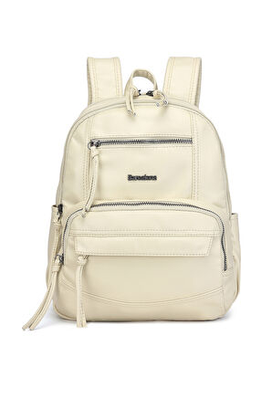 Barcelona Günlük Çok Cepli Orta Boy Kadın Sırt  Çantası 1871 Bej
