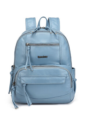 Barcelona Günlük Çok Cepli Orta Boy Kadın Sırt  Çantası 1871 Jeans Mavi