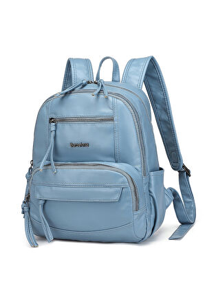 Barcelona Günlük Çok Cepli Orta Boy Kadın Sırt  Çantası 1871 Jeans Mavi