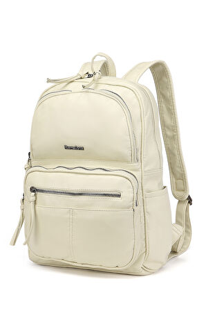 Barcelona Günlük Çok Cepli Orta Boy Kadın Sırt  Çantası 1872 Bej