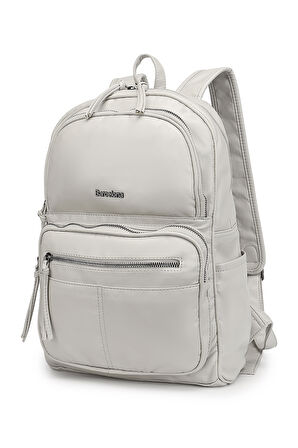 Barcelona Günlük Çok Cepli Orta Boy Kadın Sırt  Çantası 1872 Açık gri