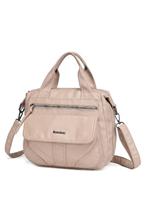 Barcelona Günlük Kadın El ve Omuz Çantası Uzun Askılı Çok Cepli 1873 Pudra