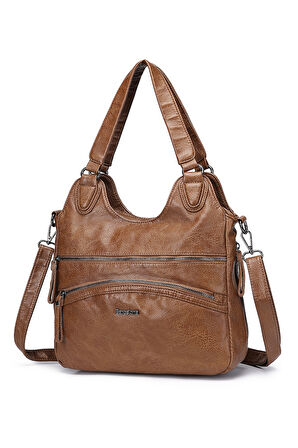 Barcelona Günlük Kadın El ve Omuz Çantası Uzun Askılı Çok Cepli 1893 Camel