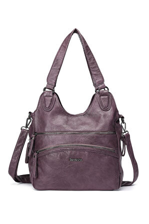 Barcelona Günlük Kadın El ve Omuz Çantası Uzun Askılı Çok Cepli 1893 Mürdüm