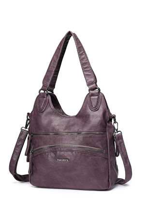 Barcelona Günlük Kadın El ve Omuz Çantası Uzun Askılı Çok Cepli 1893 Mürdüm