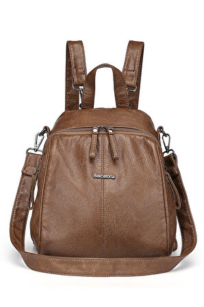 Barcelona Günlük Çok Cepli, Spor ve Rahat Orta Boy Kadın Sırt Çantası 1901 Camel