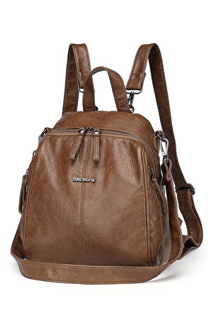 Barcelona Günlük Çok Cepli, Spor ve Rahat Orta Boy Kadın Sırt Çantası 1901 Camel