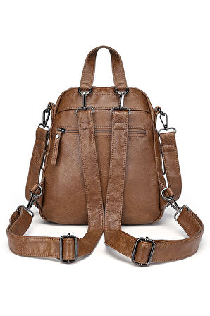 Barcelona Günlük Çok Cepli, Spor ve Rahat Orta Boy Kadın Sırt Çantası 1901 Camel