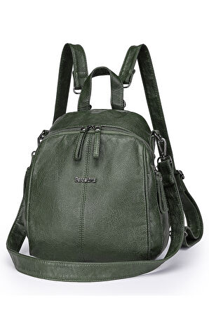 Barcelona Günlük Çok Cepli, Spor ve Rahat Orta Boy Kadın Sırt Çantası 1901 Yeşil