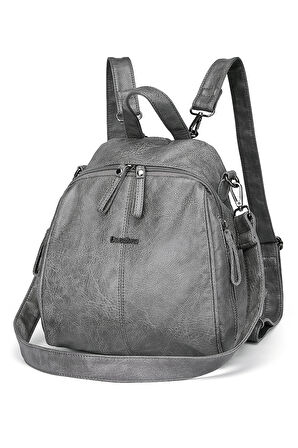Barcelona Günlük Çok Cepli, Spor ve Rahat Orta Boy Kadın Sırt Çantası 1901 Gri
