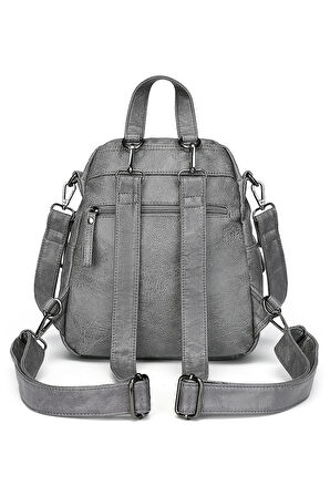 Barcelona Günlük Çok Cepli, Spor ve Rahat Orta Boy Kadın Sırt Çantası 1901 Gri