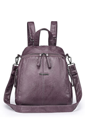 Barcelona Günlük Çok Cepli, Spor ve Rahat Orta Boy Kadın Sırt Çantası 1901 Mürdüm