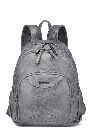 Barcelona Çok Cepli Günlük Orta Boy Kadın Kaliteli Sırt Çantası 1906 Gri