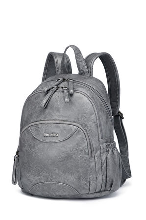 Barcelona Çok Cepli Günlük Orta Boy Kadın Kaliteli Sırt Çantası 1906 Gri