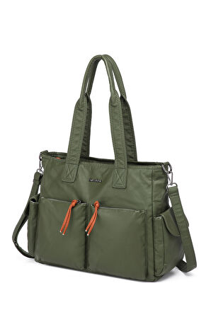 Barcelona Büyük Shopper Çok Cepli Uzun Askılı Kadın Omuz Çantası1927 Koyu Yeşil