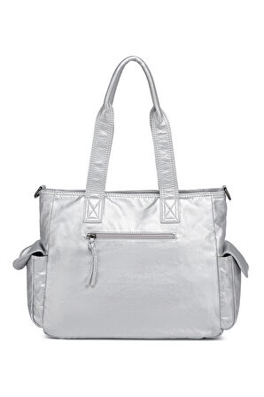 Barcelona Büyük Shopper Çok Cepli Uzun Askılı Kadın Omuz Çantası1927 Platin