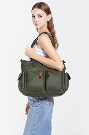 Barcelona Büyük Shopper Çok Cepli Uzun Askılı Kadın Omuz Çantası1927 Platin