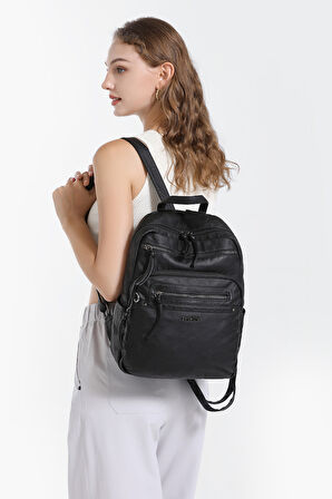 Barcelona Günlük Orta Boy Spor Çok Cepli Kadın Sırt Çantası 1928 Siyah