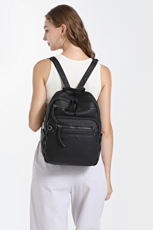 Barcelona Günlük Orta Boy Spor Çok Cepli Kadın Sırt Çantası 1928 Siyah